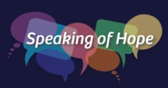 Speaking of Hope logo with link to Speakingofhope.org - colorful blurb icons with black background